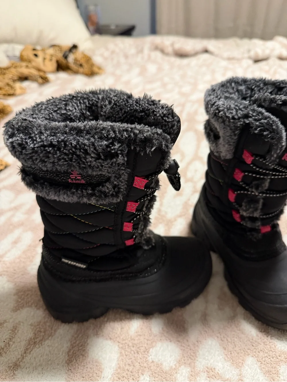 Kamik Black Boots with Pink Logo and Accents